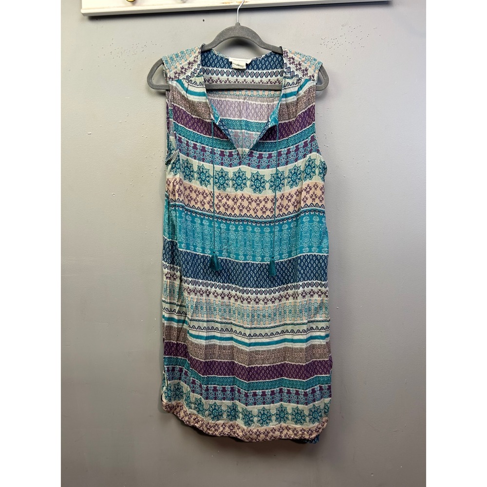 Beachlunchlounge Dress Women XL Aquamarine Boho Geometric Tassel Shift Relaxed‎